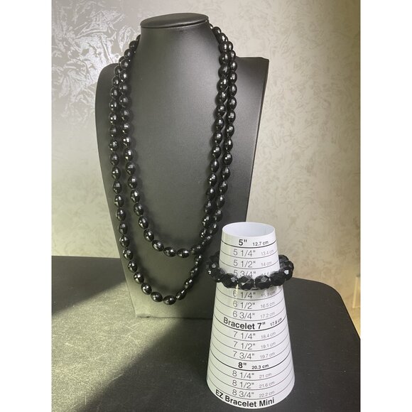 Faceted Black Beaded Necklace & Bracelet Set - Picture 2 of 5